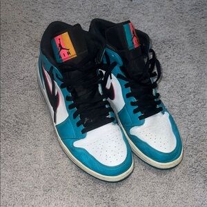 Jordan Mid-Top Sneakers Teal, White & Black with Coral Accent